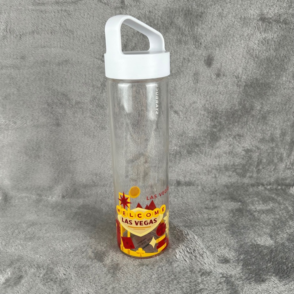 Starbucks You Are Here Las Vegas Glass Water Bottle 18.5oz White Lid 2016
